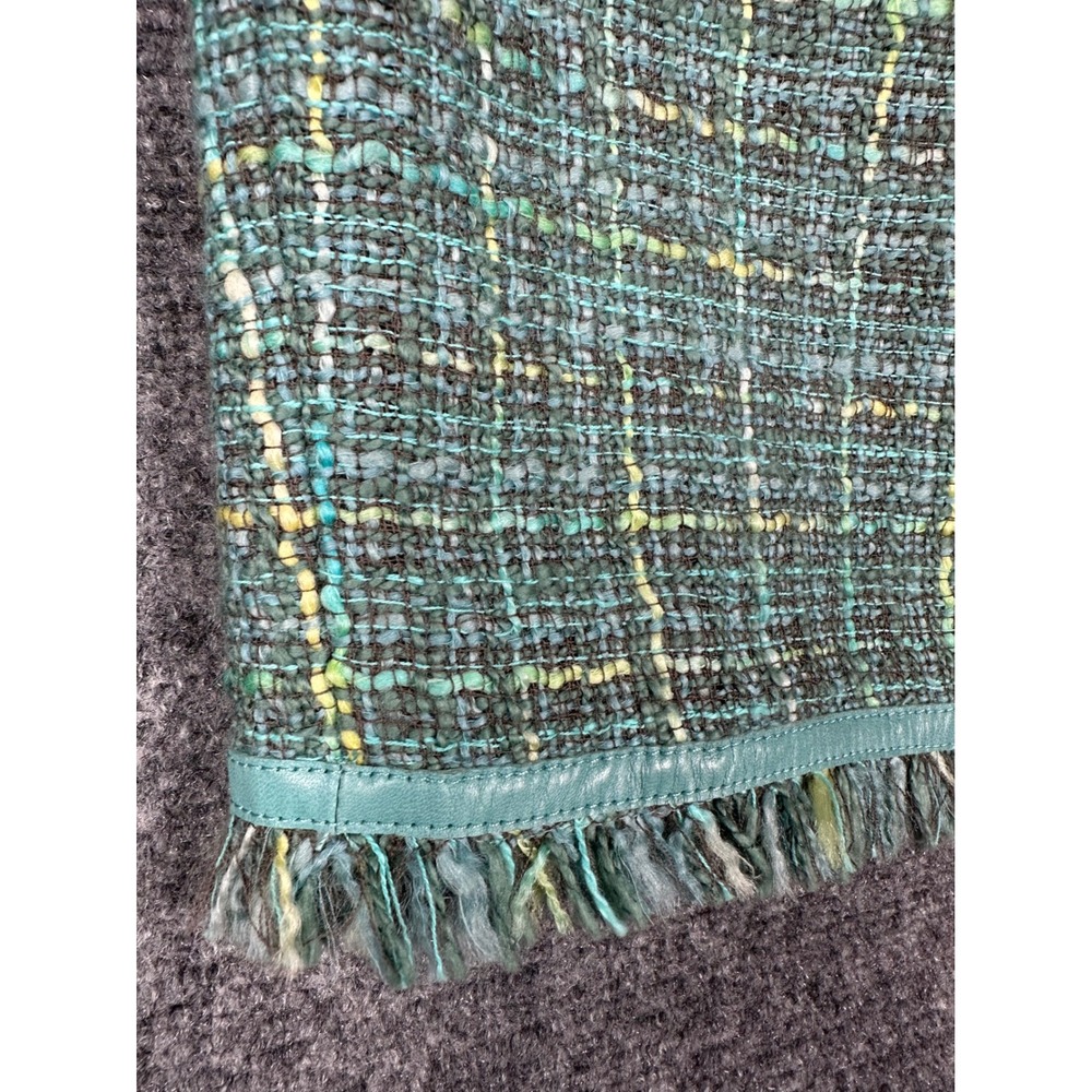 Lafayette 148 Womens Leather Trim Tweed Skirt 6 Professional Green Wool Blend - Picture 9 of 12